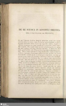 De re scenica in Aeschyli Orestea : [edita est haec dissertatio anno MDCCCXLVI.]