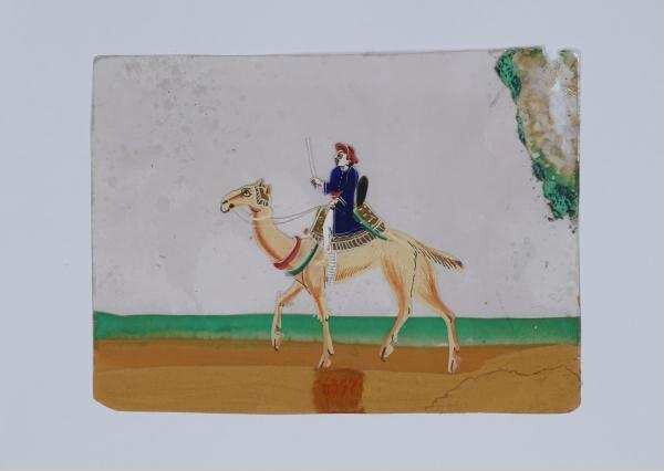 Gouache on mica with the depiction of a dromedary rider