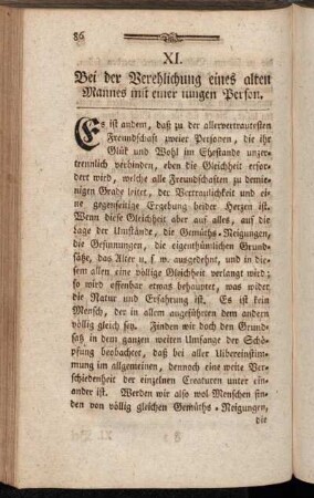 XI. Bei der Verehlichung eines alten Mannes mit einer jungen Person.