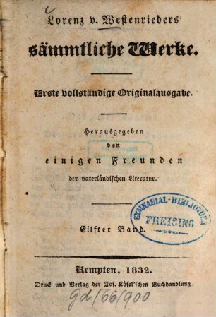 Lorenz v. Westenrieder's sämmtliche Werke. 11