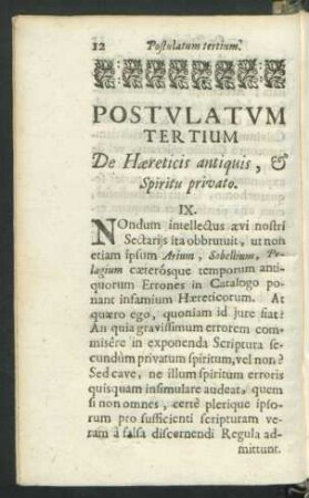 Postulatum Tertium. De Haereticis antiquis, & Spiritu privato