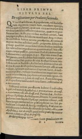Titulus XXI. De visitatione per Praelatos facienda.