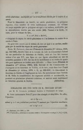 REMARQUES SUR UNE NOTE DE M. ÉDOUARD LUCAS.