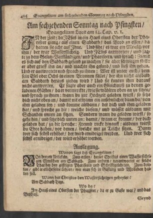 Am sechzehenden Sonntag nach Pfingsten / Evangelium Lucae am 14. Cap. v. 1.