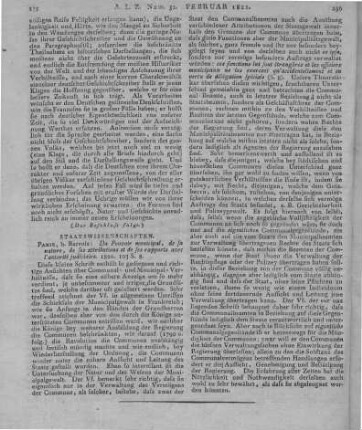 [Henrion de Pansey, P. P. N.]: Du pouvoir municipal, de sa nature, de ses attributions, et de ses rapports avec láutorité judicaire. Paris: Barrois 1820