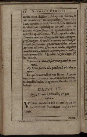 Caput III. Quid Virtus Moralis, & quotuplex.