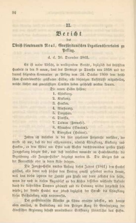 II. Bericht des Obrist-Lieutenants Real, Großbritanischen Legationssecretairs zu Peking
