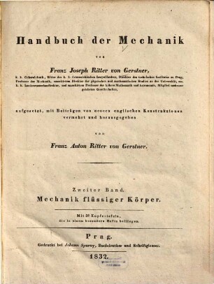 Handbuch der Mechanik. 2[,1], Mechanik flüssiger Körper