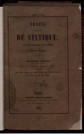 Traité élémentaire de statique : à l'usage des écoles de la marine