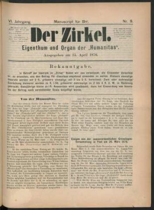 Nr. 8. Ausgegeben am 15. April 1876.