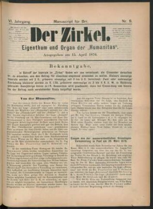 Nr. 8. Ausgegeben am 15. April 1876.