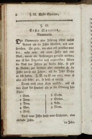 §. III. Erste Species, Numeratio.