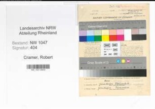 Entnazifizierung Robert Cramer , geb. 14.02.1907 (Angestellter)