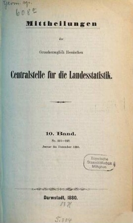 Mitteilungen der Hessischen Zentralstelle für die Landesstatistik. 10. 1880, Jan. - Dez. = Nr. 221 - 238