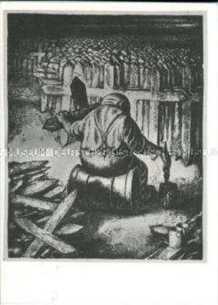 Nachdruck einer Grafik von A.Paul Weber, Postkartenserie "Krieg und Frieden"