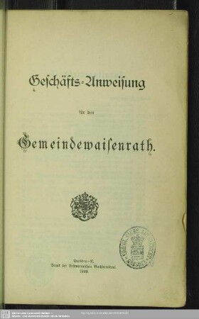 Geschäfts-Anweisung für den Gemeindewaisenrath