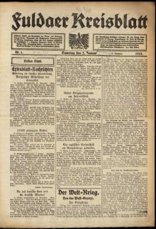 Erste Ausgabe vom Samstag, den 02. Januar 1915.