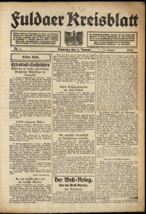 Erste Ausgabe vom Samstag, den 02. Januar 1915.