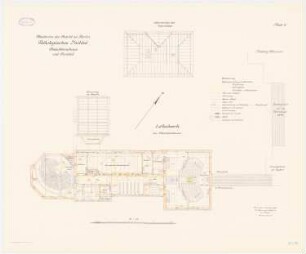 Pathologisches Institut der Charité, Berlin: Grundriss 1. Obergeschoss des Obduktionshauses, Sparrenlage des Tierstalls 1:100