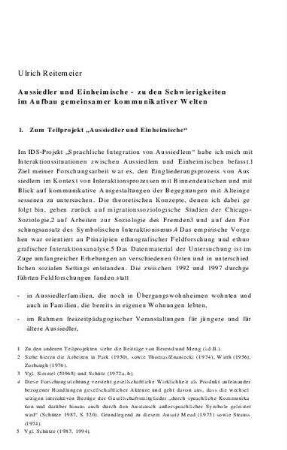 Aussiedler und Einheimische : zu den Schwierigkeiten im Aufbau gemeinsamer kommunikativer Welten