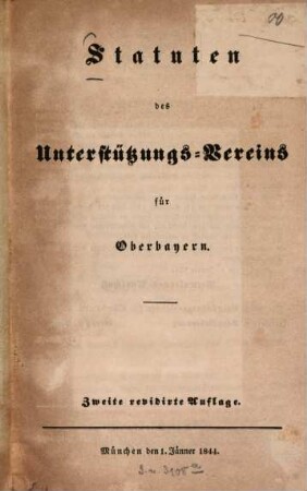 Statuten des Unterstützungs-Vereins für Oberbayern