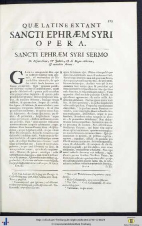 Quae Latine Extant Sancti Ephraem Syri Opera.