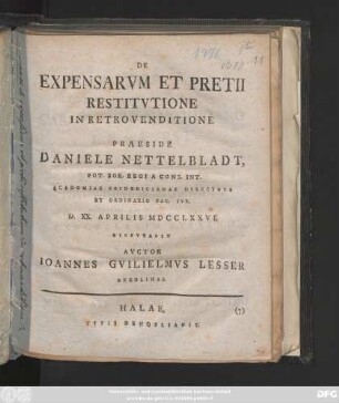 De Expensarvm Et Pretii Restitvtione In Retrovenditione