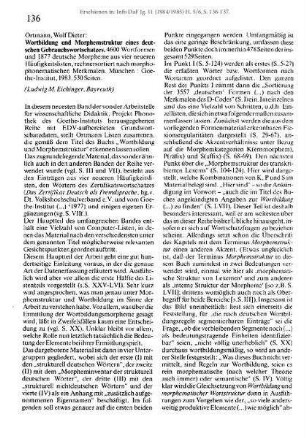 Rezension von: Wolf Dieter Ortmann - Wortbildung und Morphemstruktur eines deutschen Gebrauchswortschatzes