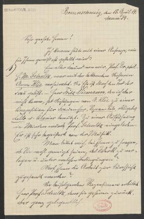 Brief an B. Schott's Söhne : 15.04.1914
