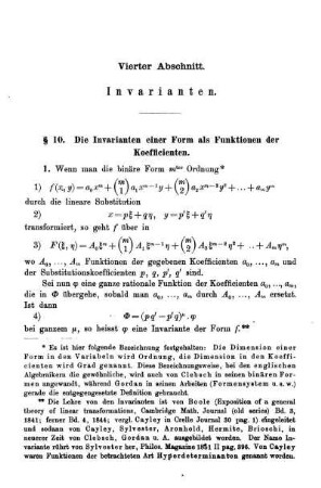 Vierter bis Siebenter Abschnitt. Invarianten. Kovarianten. Typische Darstellungen. Specielle Theorien.