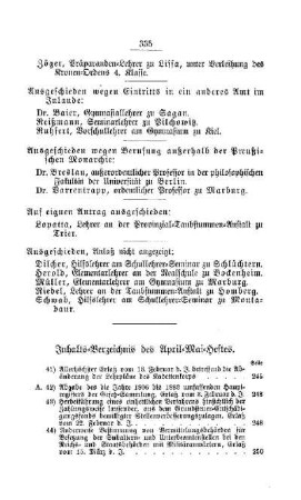 Inhalts-Verzeichnis des April-Mai-Heftes