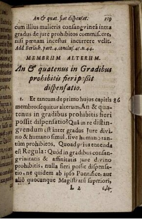 Membrum Alterum. An & quatenus in Gradibus prohibitis fieri poßit dispensatio