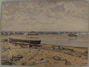 Verlassener Strand bei De Panne nach der Evakuierung allierter Truppen