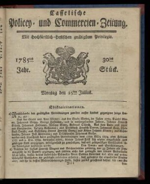 30tes Stueck, Montag den 25ten Julius. 1785