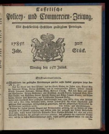 30tes Stueck, Montag den 25ten Julius. 1785