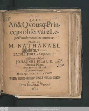 An & Quousq[ue] Princeps observare Leges Fundamentales teneatur