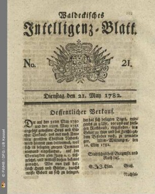No. 21, Dienstag den 21. May 1782