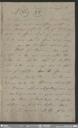 Eigenh. Brief von Friedrich Christoph Förster an August Wilhelm von Schlegel, Berlin, 12.09.1837