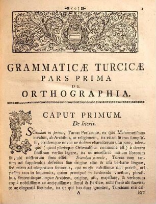 Francisci à Mesgnien Meninski Institutiones Linguæ Turcicæ, Cum Rudimentis Parallelis Linguarum Arabicæ et Persicæ, Tomus Primus