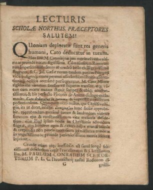 Lecturis Scholae Northus. Praeceptores Salutem!
