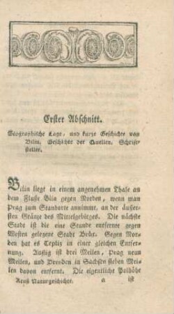 Erster Abschnitt. Geographische Lage, und kurze Geschichte von Bilin. Geschichte der Quellen. Schriftsteller