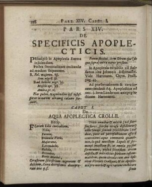 Pars XIV. De Specificis Apoplecticis.
