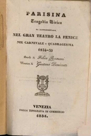 Parisina : Tragedia lirica