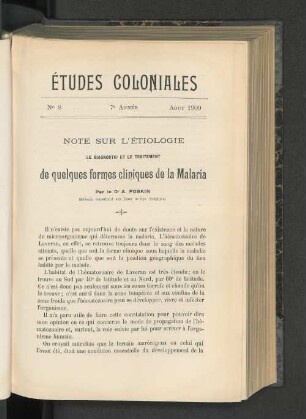 Note Sur L'Étiologie de quelques formes cliniques de la Malaria.