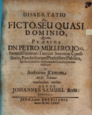 Dissertatio De Ficto, Seu Quasi Dominio