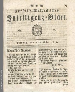 No. 10, Dienstag, den 6ten März 1810