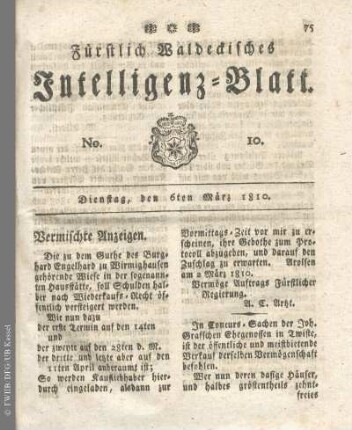 No. 10, Dienstag, den 6ten März 1810