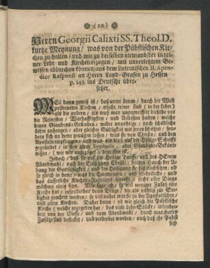 Herrn Georgii Calixti SS. Theol. D. kurtze Rechnung / ...
