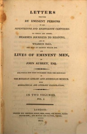 Letters written by eminent persons in the seventeenth and eighteenth centuries, 1