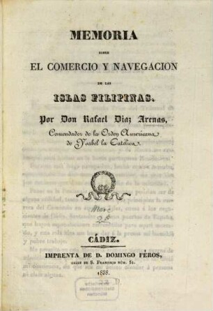 Memoria sobre el Comercio y Navegacion de las Islas Filipinas